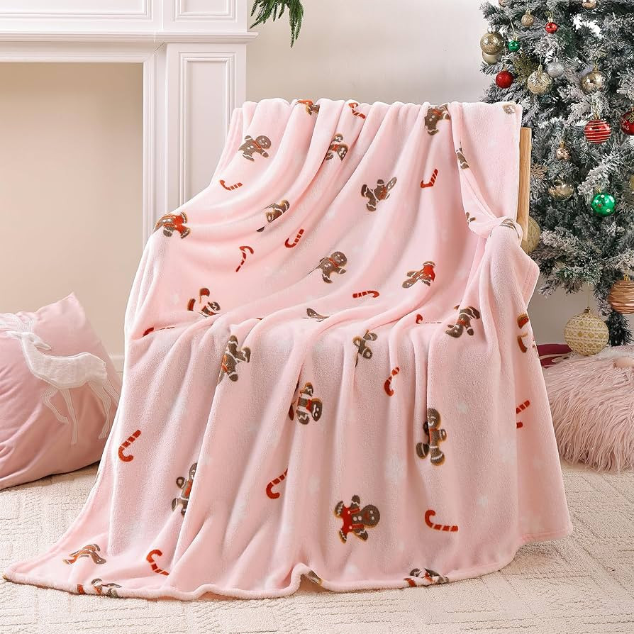 Pink Gingerbread Christmas Throw Blanket, Thick Warm Fleece Blanket for Winter Couch Sofa Bed Hom... | Amazon (US)