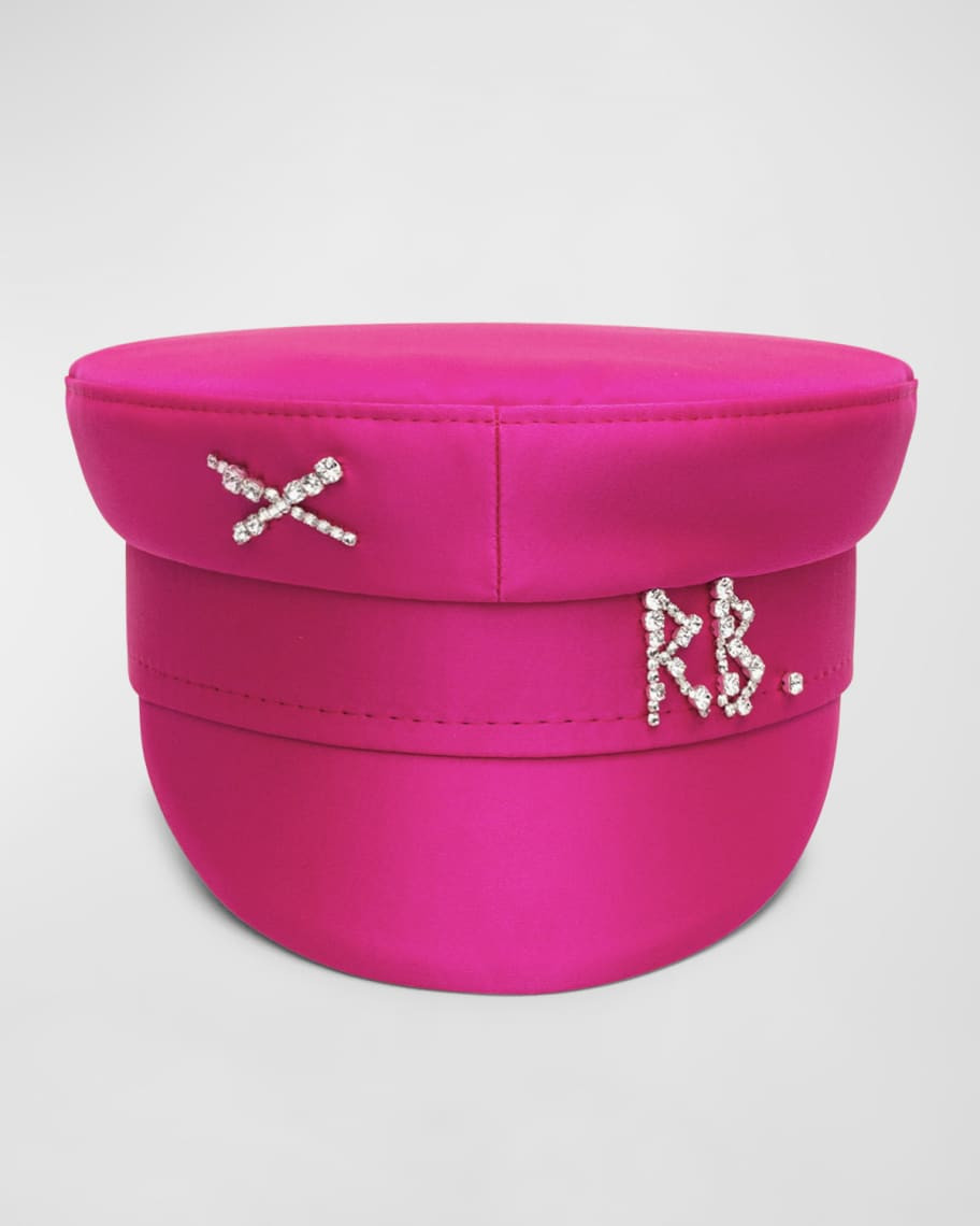 Ruslan Baginskiy Embellished Monogram Shiny Newsboy Cap | Neiman Marcus