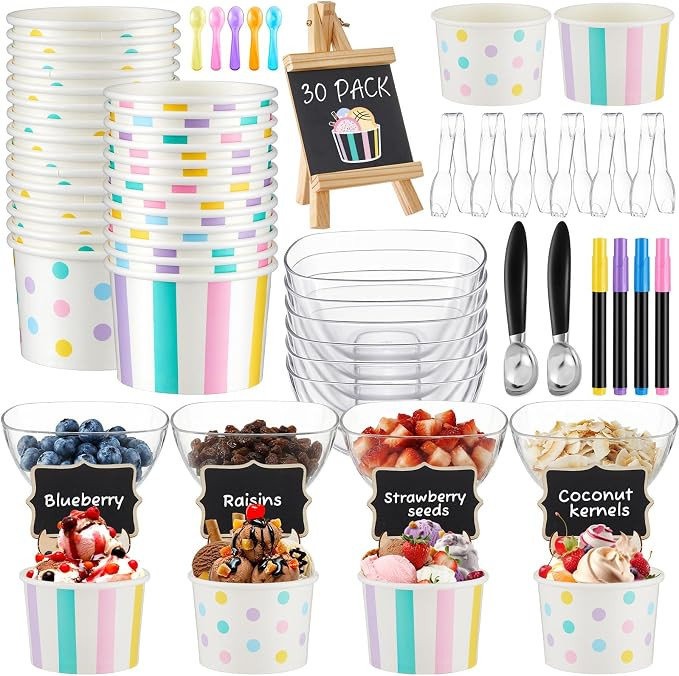 85 Pcs Ice Cream Bar Supplies Toppings Bar Kit for 30 Guests | Amazon (US)