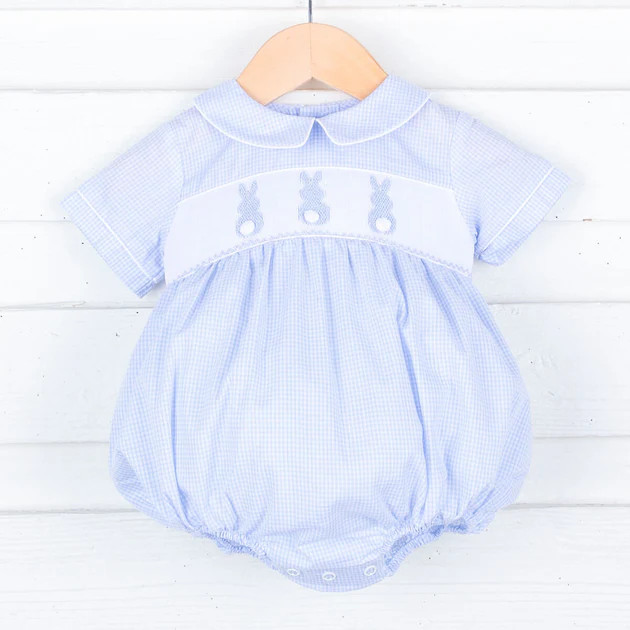 Blue Bunny Bum Smocked Boy Bubble | Classic Whimsy
