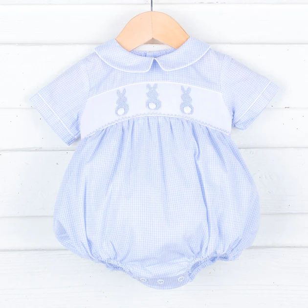 Blue Bunny Bum Smocked Boy Bubble | Classic Whimsy