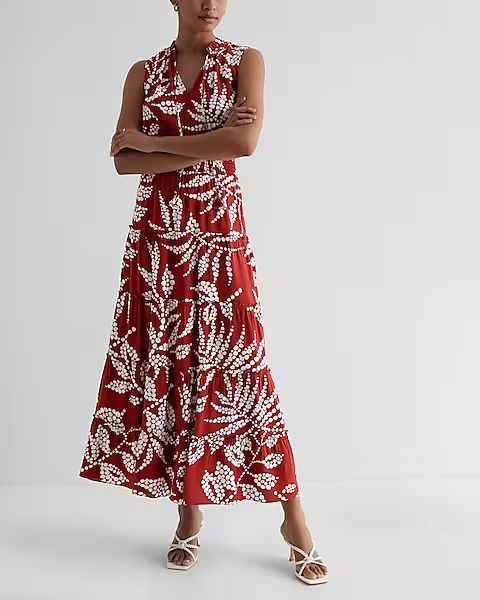 Printed V-Neck Tiered Maxi Dress | Express