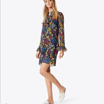 NEW TORY BURCH Iris Garden Navy Floral Print LIVIA Ruffle Tunic Size 6 | eBay US