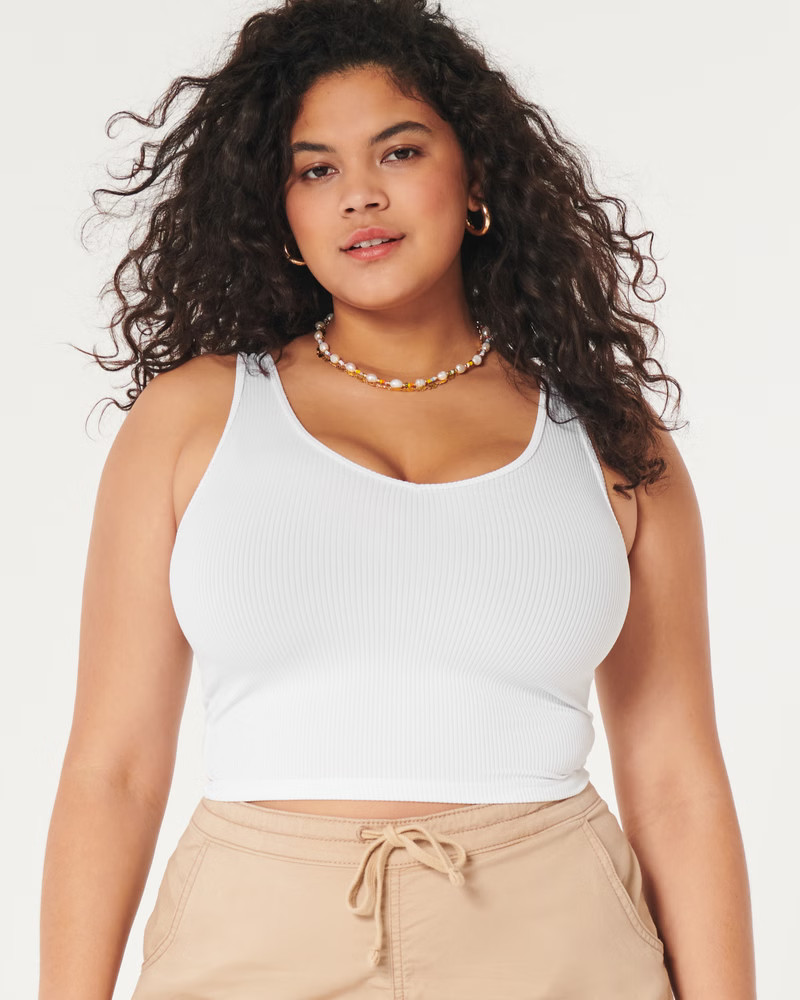 Seamless Ribbed Fabric V-Neck Tank | Hollister (US)