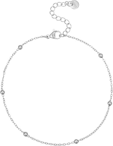 NONAMOIS Ankle Bracelets for Women Dainty 18K Gold Plated Anklet Waterproof Round Beaded Papercli... | Amazon (US)
