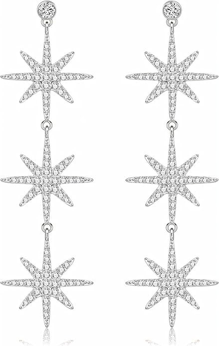 Blingsoul 3 Star Snowflake Earring - Silver Star Hexagonal Snowflakes Dangling Gold Bride Earring... | Amazon (US)