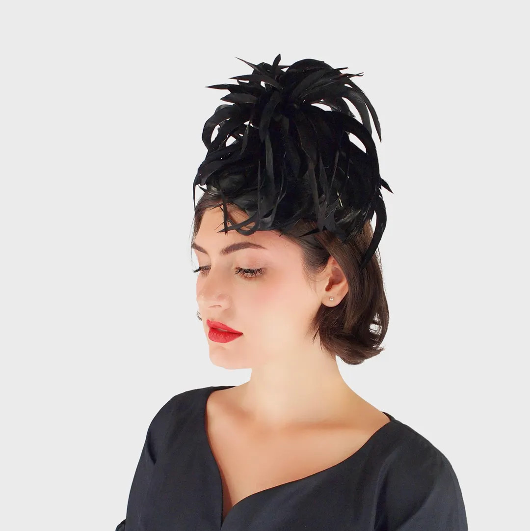 1960s Black Feather Fascinator Cocktail Hat - Therese Ahrens for I. Magnin - Vintage Puff Hat - V... | Etsy (US)
