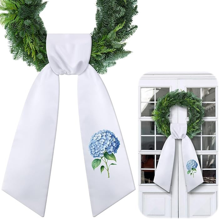 VitalCozy Spring Hydrangea Wreath Sash for Front Door Wreath Satin Sash for Embroidery Monogram G... | Amazon (US)