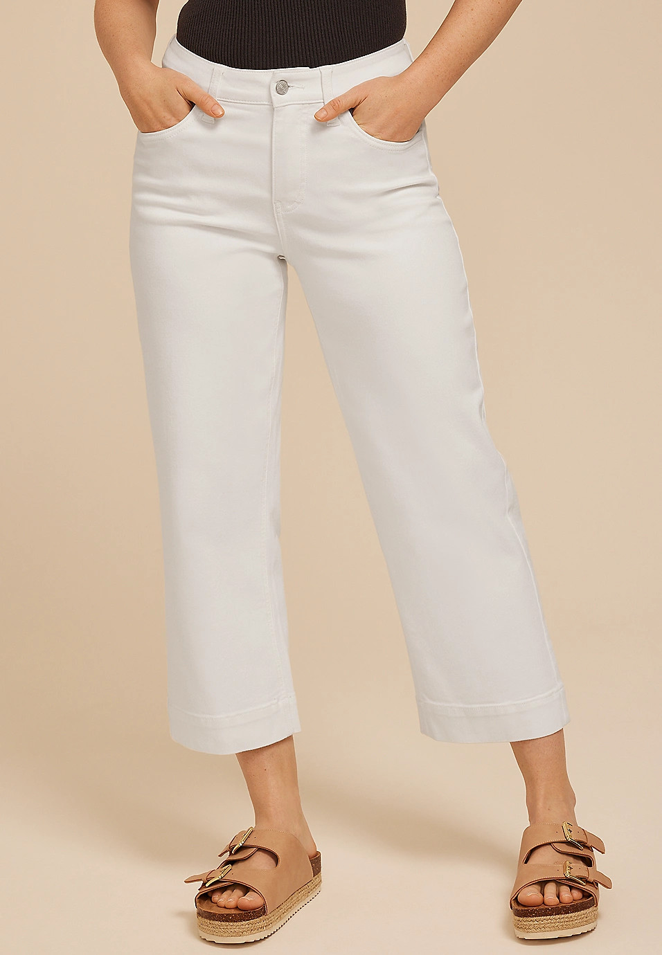 m jeans by maurices™ White High Rise Wide Leg Cropped Jean | Maurices