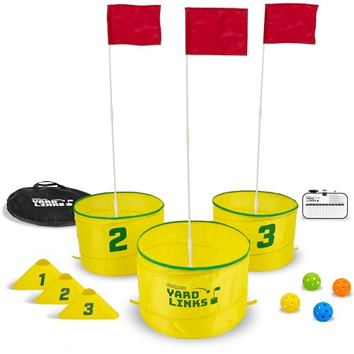 GoSports Yard Links Backyard Golf Game – Outdoor Chipping Style Game Set with 3 Buckets, 3 Flags, 3 Tee Markers, 4 Golf Balls, Scorecard and Carry Case for Yard Games, Beach, Park and Camping | Amazon (US)