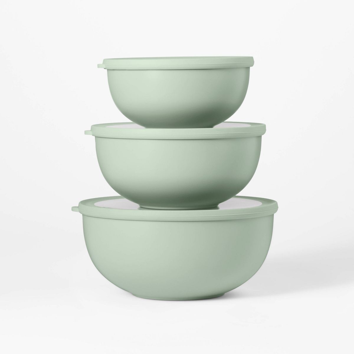 Set of 3 Plastic Mixing Bowl Set with Lids Sage Green - Figmint™ | Target