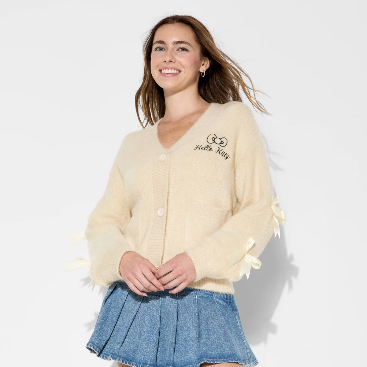 Women's Hello Kitty Graphic Cardigan - Cream M | Target
