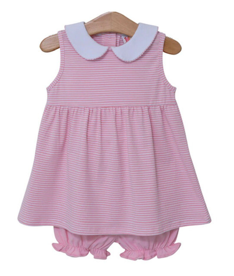 Personalized Pink Stripe Bloomer Set, Embroidered Pink Stripe Short Set, Floral Stitched Collar, ... | Etsy (US)