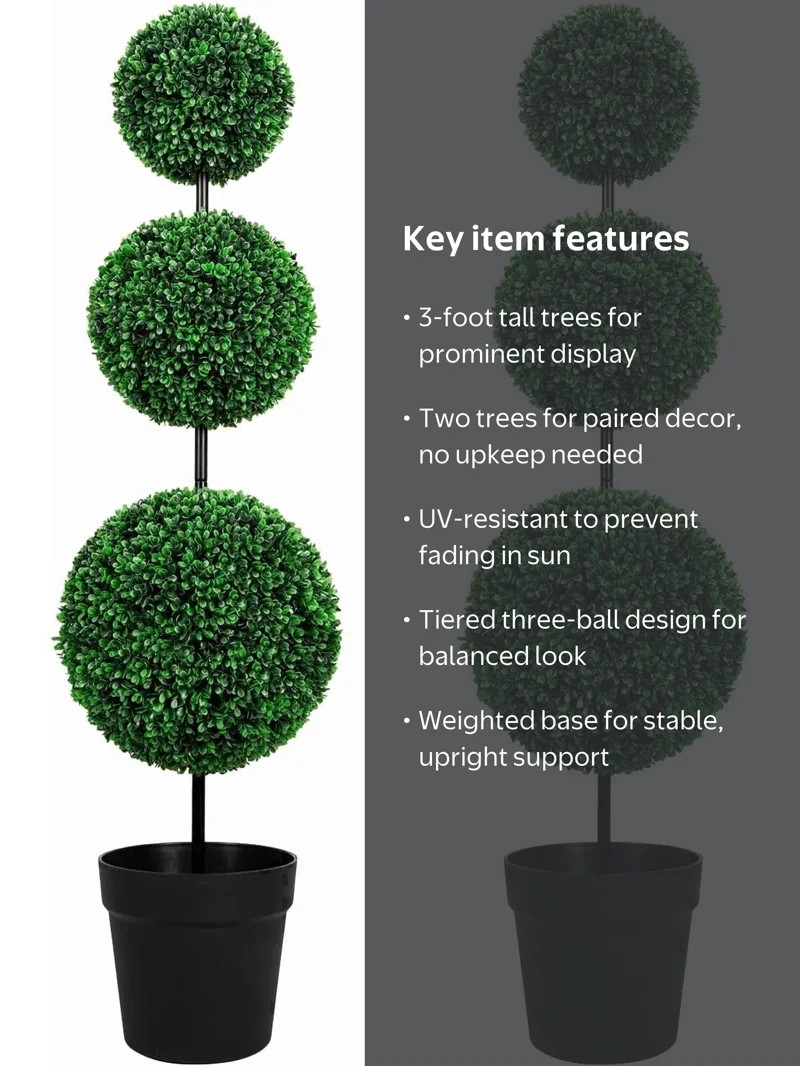 ROMSWI 3FT Artificial Triple Ball Boxwood Topiary Tree 2 Pack UV Resistant Faux Topiary Plant for... | Walmart (US)