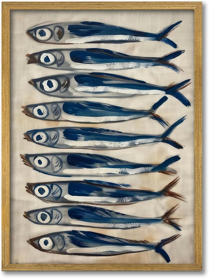 Coastal Sardine Wall Art Framed Nautical Fish Poster Rustic Beach House Wall Decor Kitchen Dining... | Amazon (US)