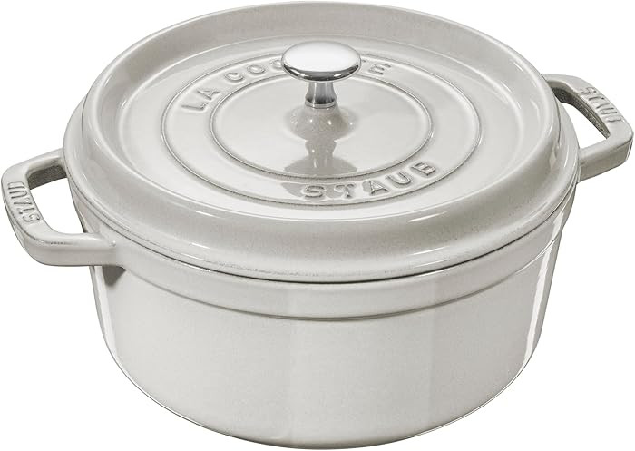 Staub Cast Iron 7-qt Round Cocotte - White Truffle | Amazon (US)