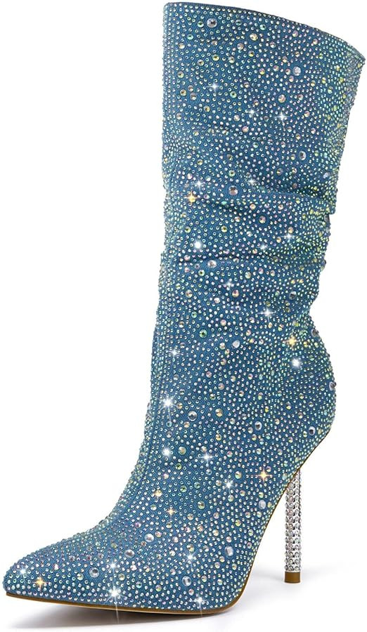 GOSERCE Rhinestone Boots for Women Ankle High Stiletto Heel Hollow Out Breathable Pointed Toe Sex... | Amazon (US)