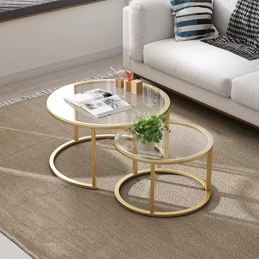 HEONITURE Gold Nesting Coffee Table Set of 2, Small Glass Nesting Tables for Living Room Bedroom,... | Amazon (US)