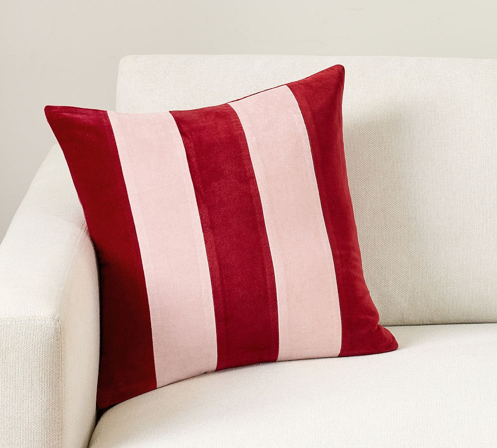 Monique Lhuillier Harper Velvet Pieced Stripe Pillow | Pottery Barn (US)