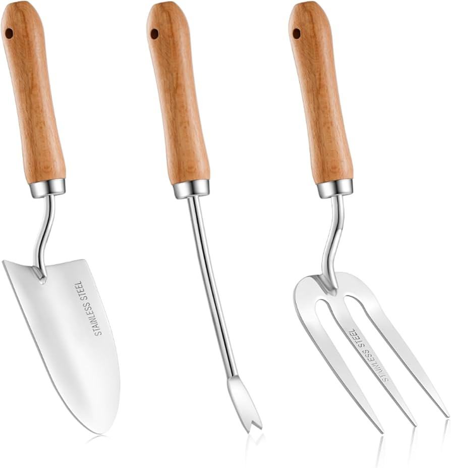 Amazon.com : GARTOL Garden Tool Set - 3 Piece Wooden Handle Stainless Steel Gardening Tools Kit w... | Amazon (US)
