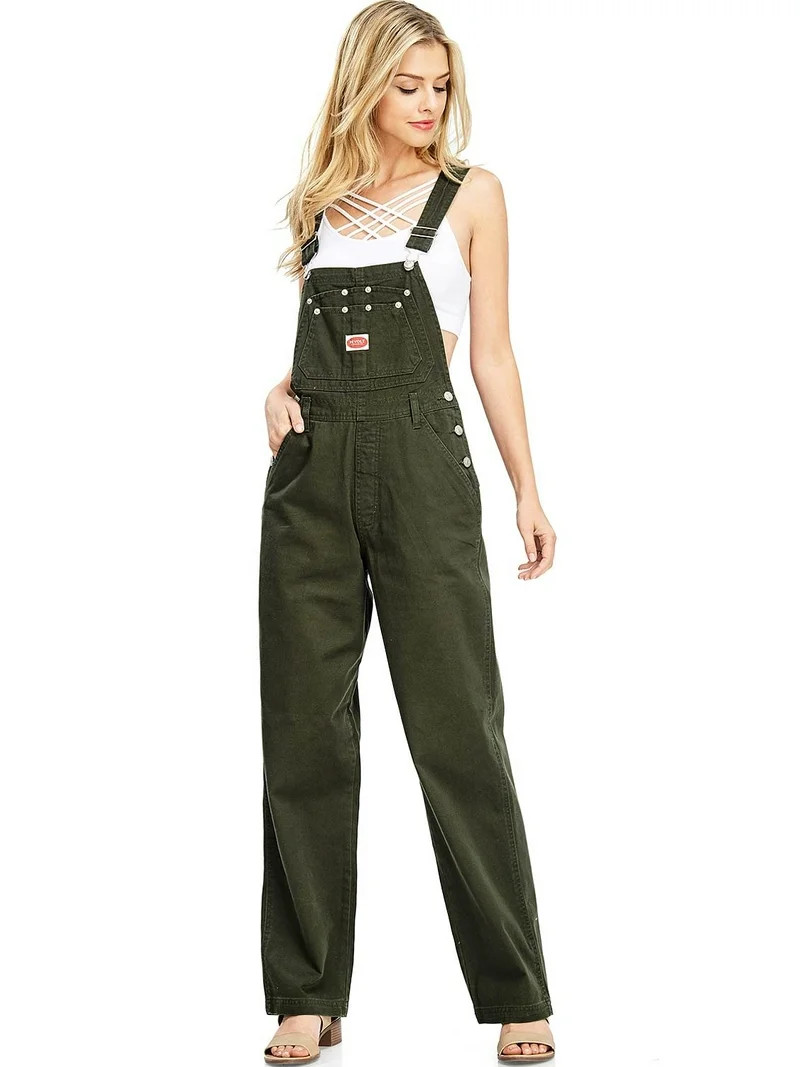 Revolt Women's Juniors Baggy Straight Leg Twill Overalls (20, Olive) | Walmart (US)