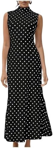 Milumia Women's Polka Dots Maxi Tank Dress Vintage Mock Neck Sleeveless Elegant Long Dresses | Amazon (US)