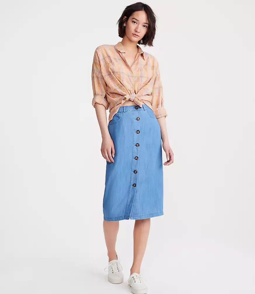 Lou & Grey Chambray Button Midi Skirt | Lou & Grey | Lou & Grey (US)