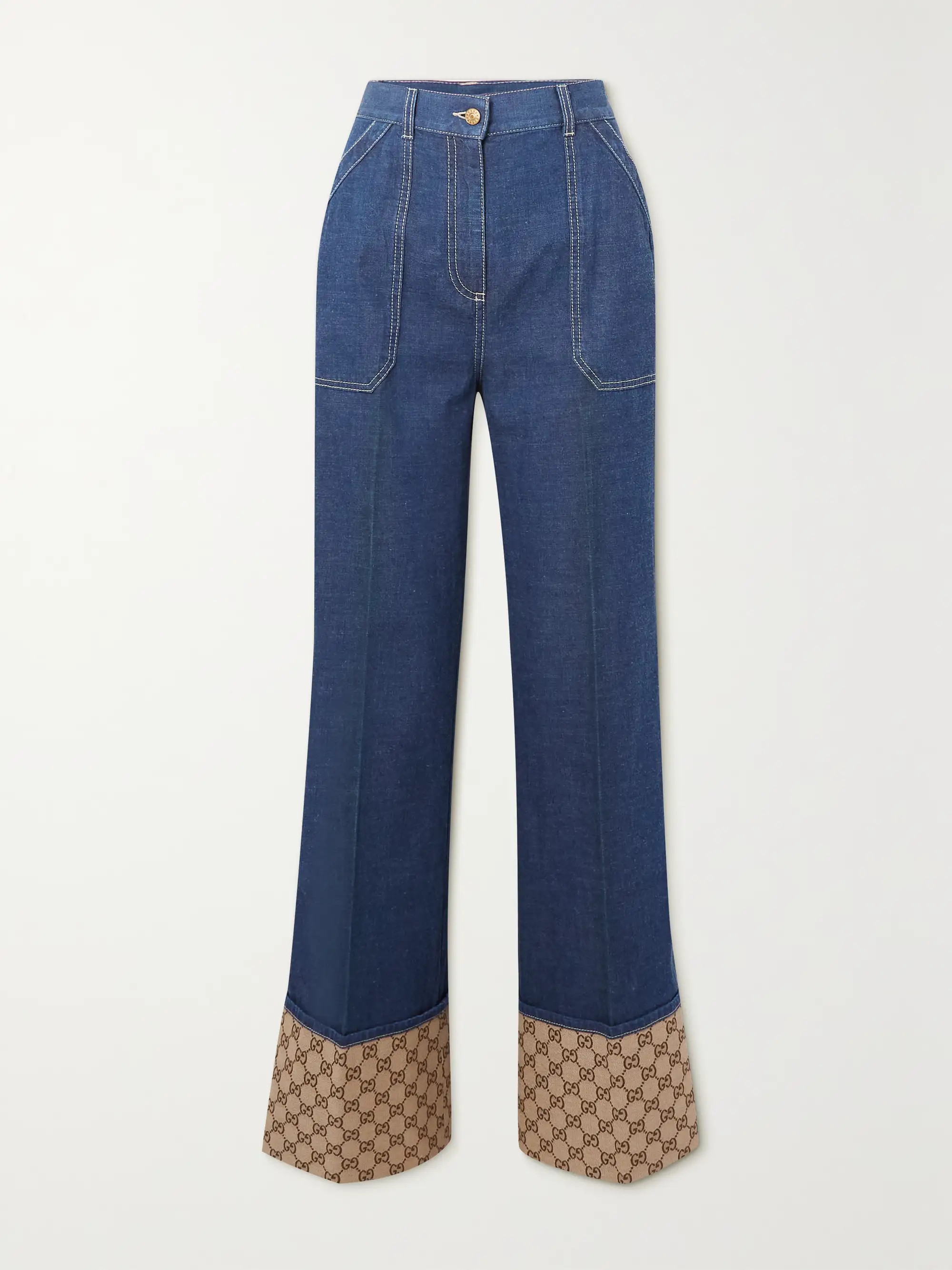Wide-leg coated-canvas trimmed jeans | NET-A-PORTER (US)