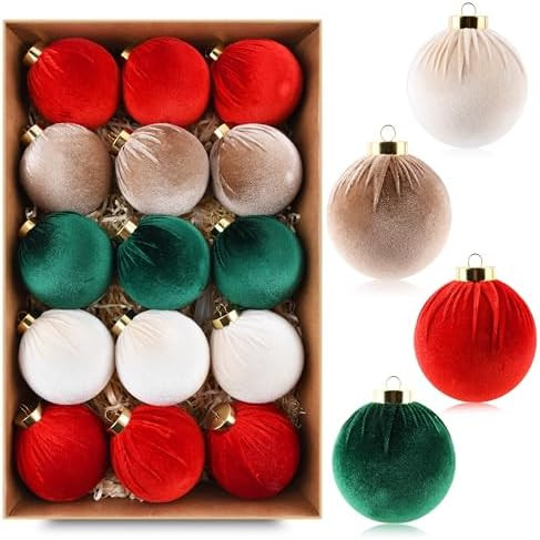 Velvet Christmas Balls Ornaments for Tree - 15pcs Shatterproof Christmas Ornaments for Xmas Trees... | Amazon (US)