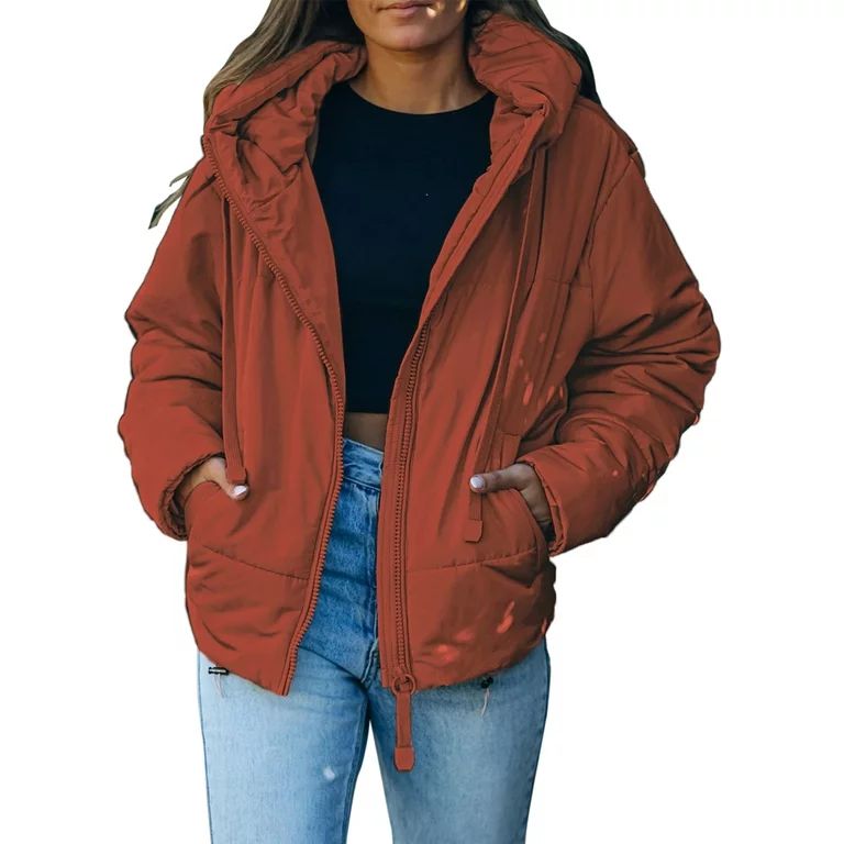 Dokotoo Womens Long Sleeve Down Coat Loose Casual Front Zipper Drawstring Hooded Puffer Jackets W... | Walmart (US)