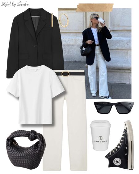 Get the look 📷 Monochrome 

Black blazer, white T-shirt, white wide leg jeans, black classic converse, small black bag, gold hoops, black sunglasses 

#LTKstyletip #LTKSeasonal #LTKeurope