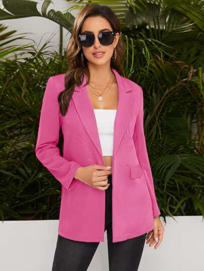 SHEIN Peak Collar Flap Detail Solid Blazer | SHEIN