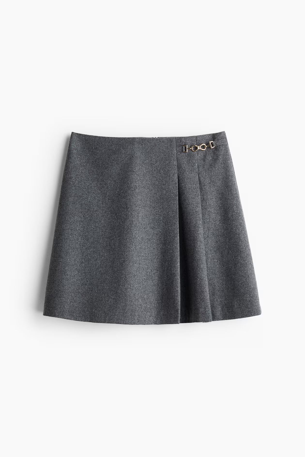 Metal-detail mini skirt - High waist - Short - Dark grey marl - Ladies | H&M GB | H&M (UK, MY, IN, SG, PH, TW, HK)