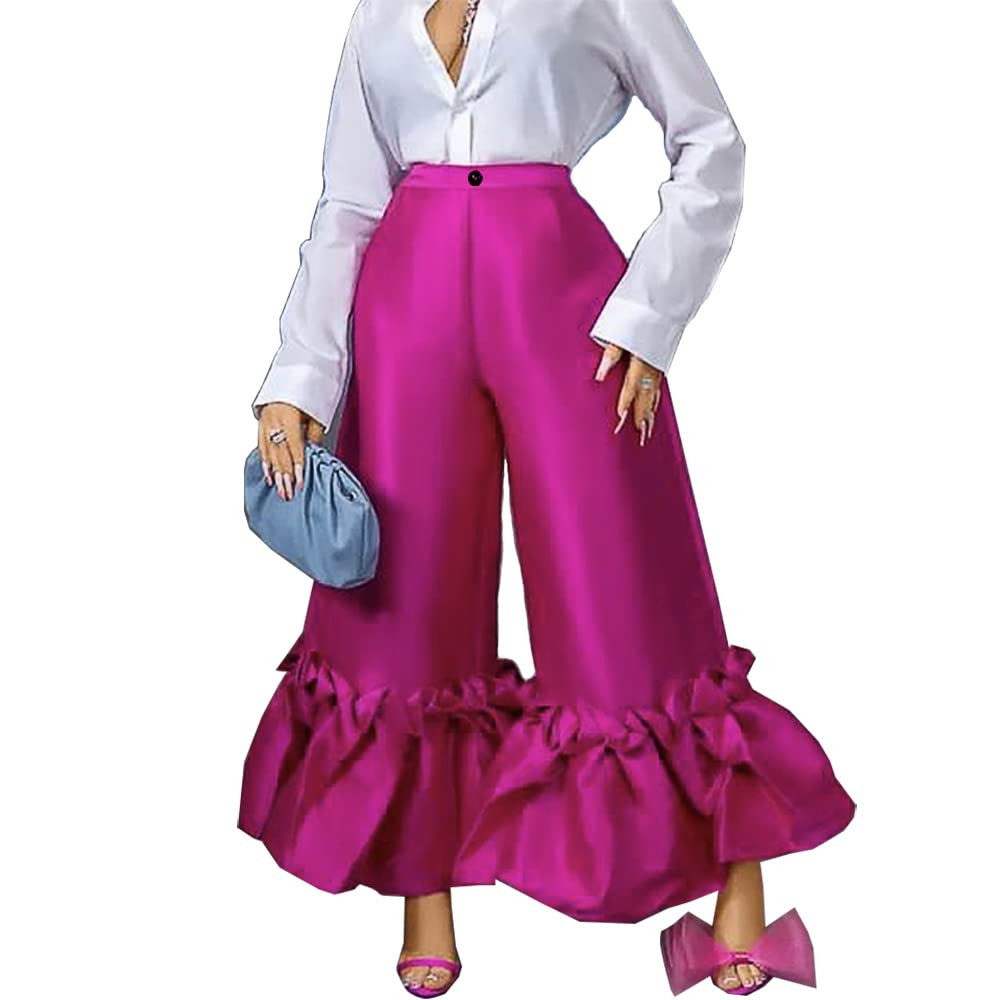 AOMEI Women's Shiny High Waist Flare Pants Wide Leg Bell Bottoms Trousers | Amazon (US)