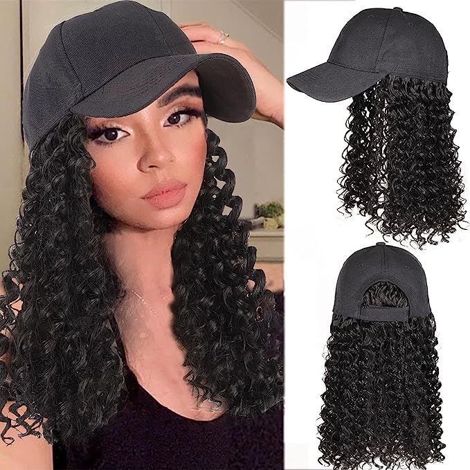 CTRLALT Hat Wig Hat Wig for Women Baseball Cap Wig with Hair Baseball Cap Wig with Curly Hair Bla... | Amazon (US)