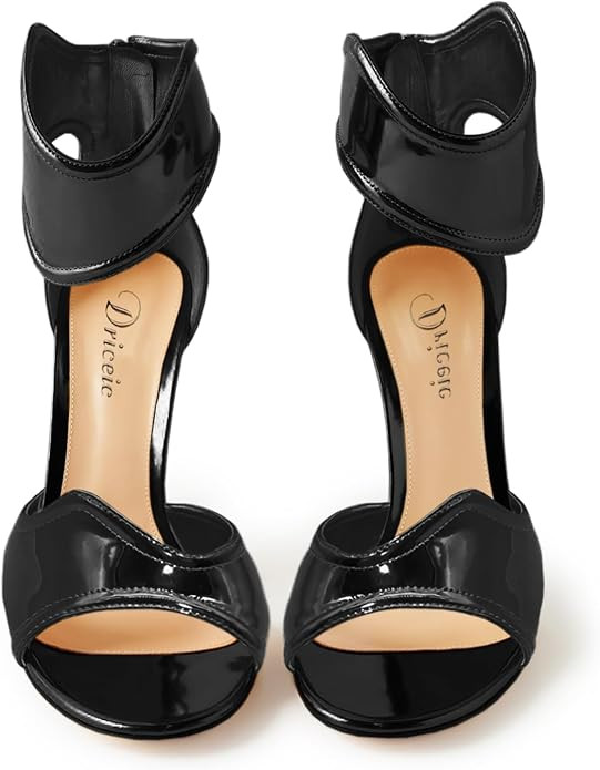 Women's Metallic Open Toe Heels Sandals Back Zipper Dressy Heels Ankle Strap Heels for Party Wedd... | Amazon (US)