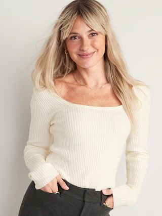 Fitted Square-Neck Rib-Knit Sweater for Women | Old Navy (US)