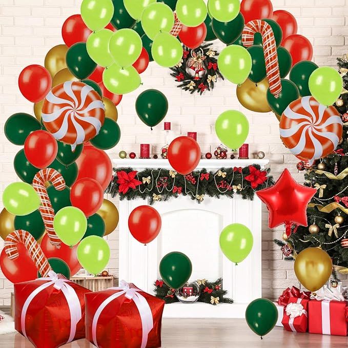 WECEPAR Christmas Balloon Garland Arch kit 125 Pieces with Christmas Red Gold Fresh Green and Dar... | Amazon (US)