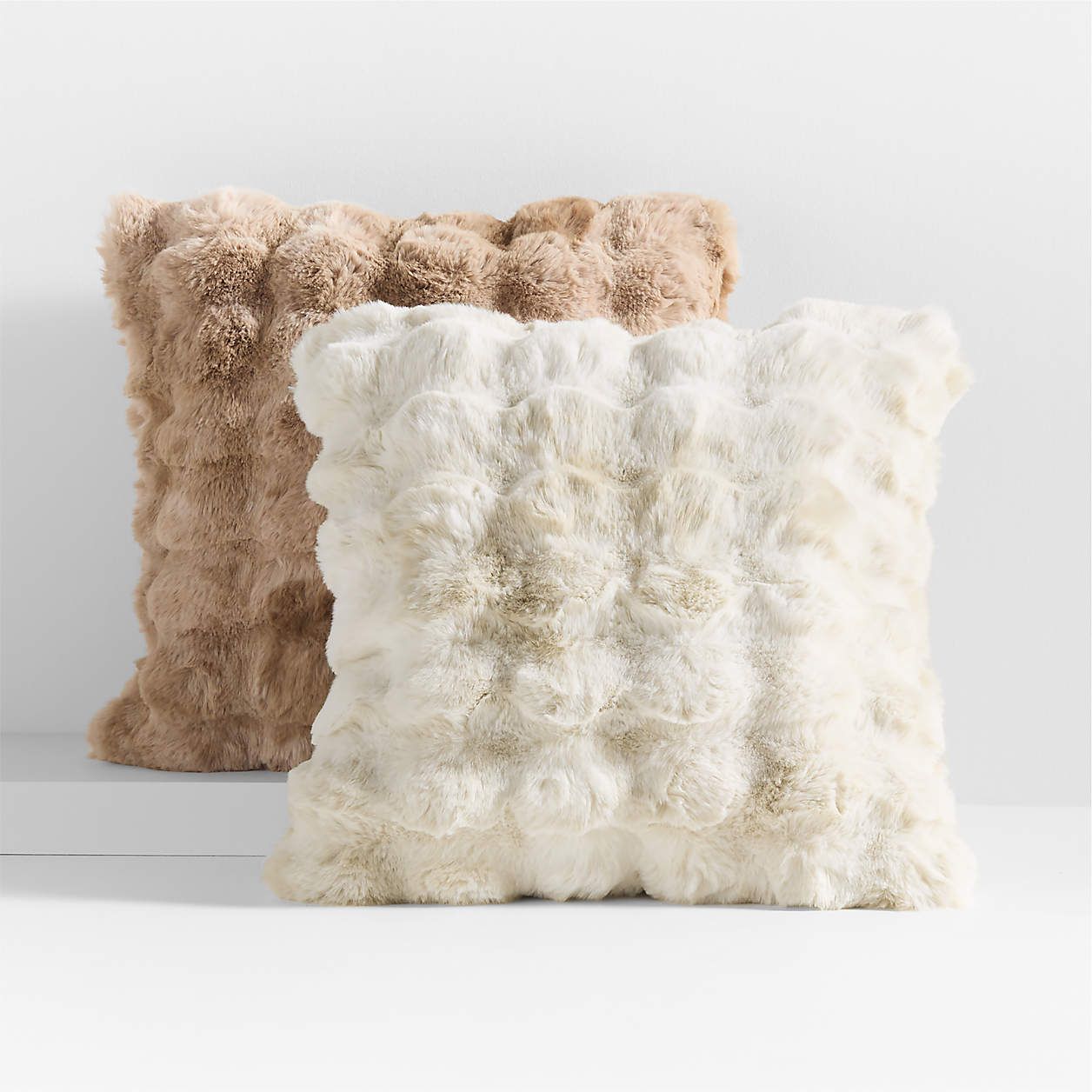 Textured Faux Fur Sierra Tan 20"x20" Throw Pillow with Feather Insert | Crate & Barrel | Crate & Barrel