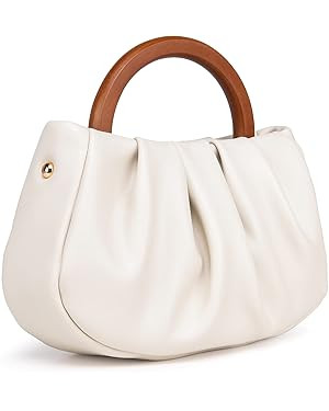 Milan Chiva Mini Cloud Pouch Bag Small Ruched Handbag Dumpling Clutch Purses with Wooden Handle a... | Amazon (US)