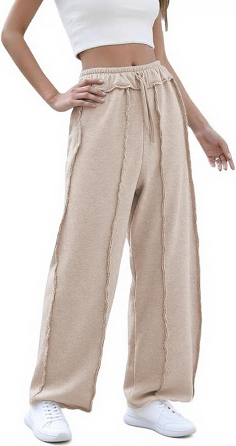 Bankeng Womens Baggy Wide Leg Pants Casual Palazzo Pants Drawstring Waisted Lounge Sweatpants wit... | Amazon (US)