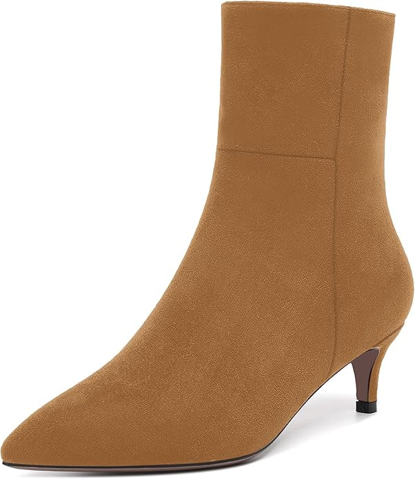 ROSERWISH Womens Dating Fashion Pointed Toe Side Zipper Suede Fall and Winter Kitten Low Heel Ank... | Amazon (US)