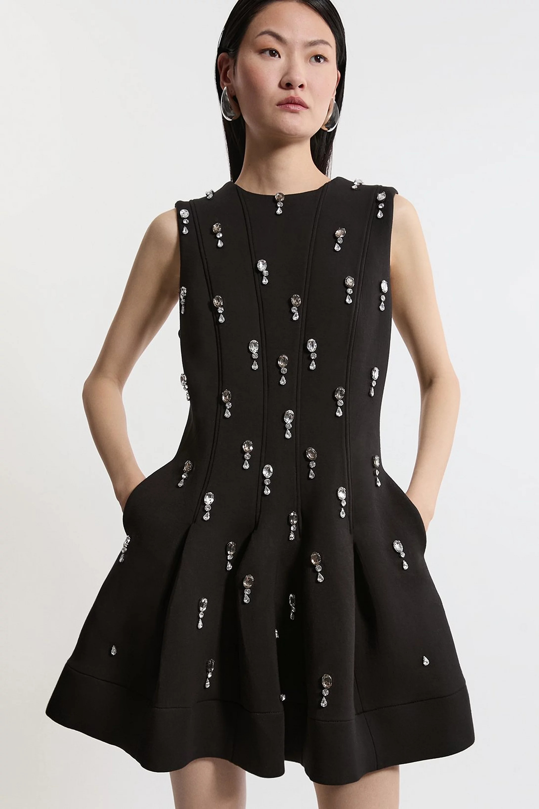 Crystal Embellished Premium Scuba Jersey Mini Dress | Karen Millen UK + IE + DE + NL