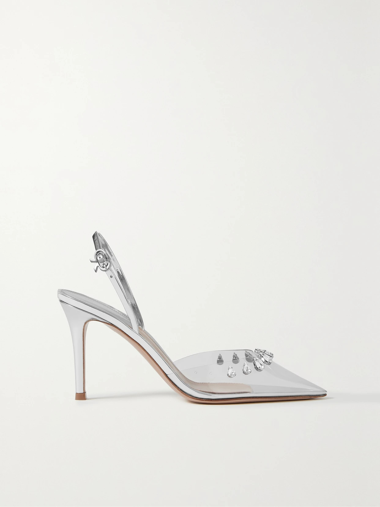 Gianvito Rossi - 85 Crystal-embellished Pvc And Metallic Leather Slingback Pumps - Neutrals | NET-A-PORTER (US)