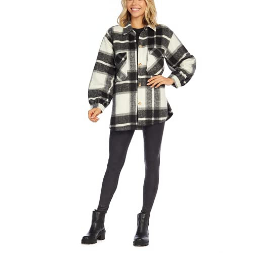 Mud Pie Highland Plaid Womens Oversized Shacket, Black, X-Large | Amazon (US)