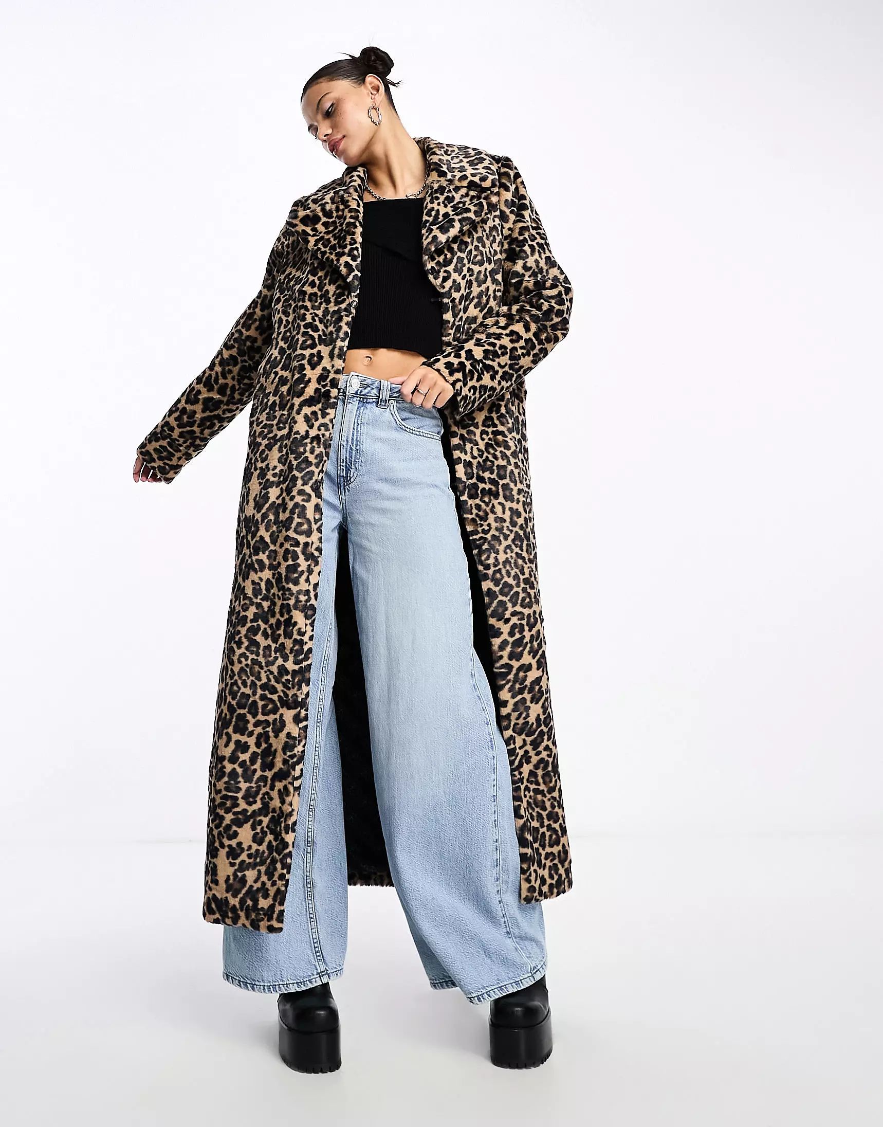 Something New x Lame. Cobain maxi faux fur coat in leopard print | ASOS (Global)