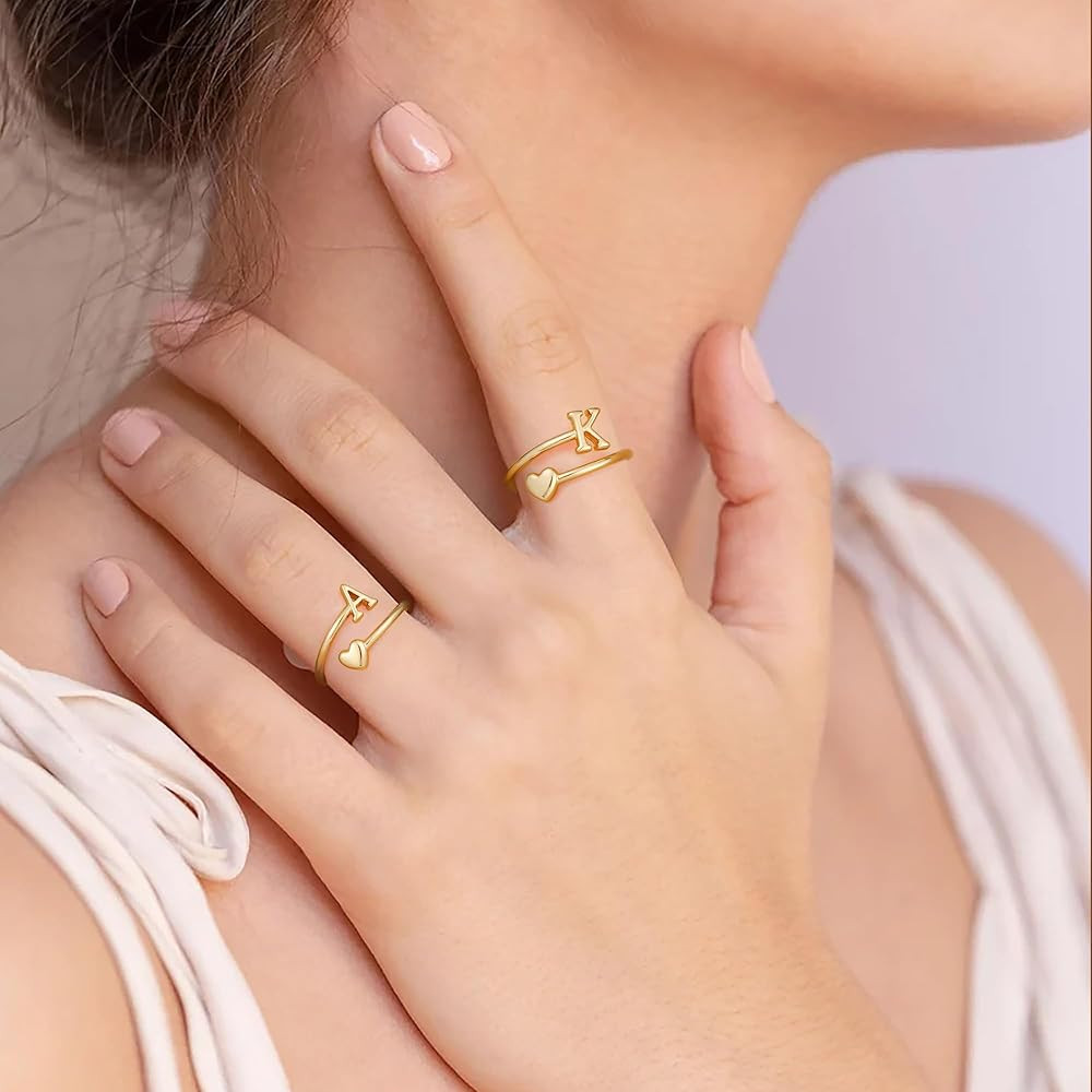 Initial Rings for Women Girls - Valentines Day Gifts for Her, Adjustable Rings for Women Non Tarn... | Amazon (US)