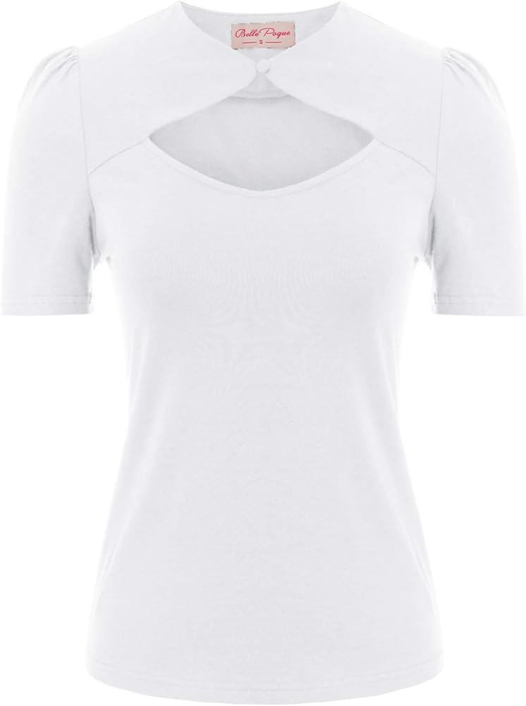Belle Poque Women’s Hollowed-Out Tops 1950s Retro Vintage Short Sleeve Cotton Blouse | Amazon (US)