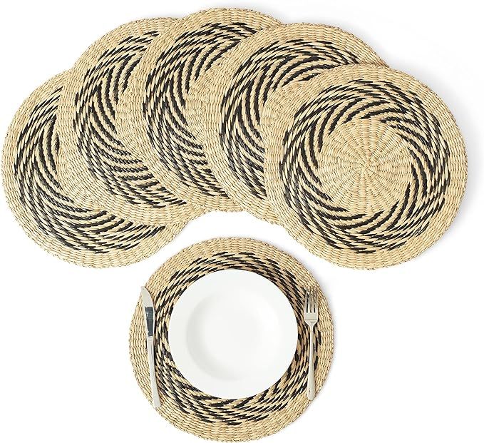 Artera Round Woven Placemats - Set of 6, Natural Wicker Seagrass Placemats, Straw Braided Placema... | Amazon (US)