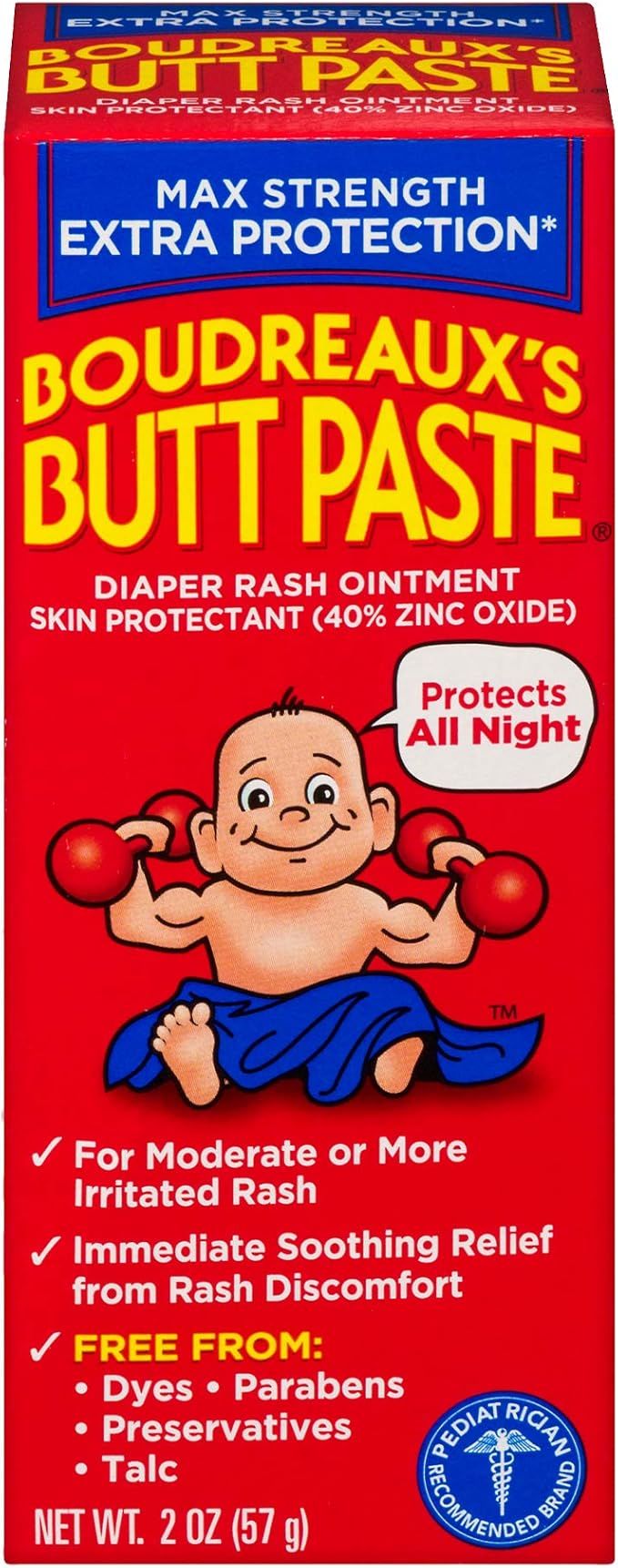 Boudreaux's Butt Paste Maximum Strength Diaper Rash Ointment, 2 Ounce Tube | Amazon (US)